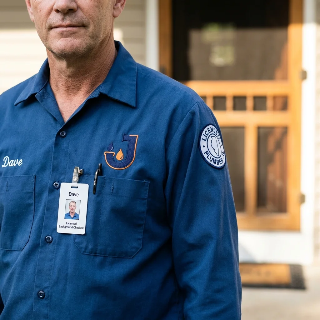Licensed plumber showing ID badge in Carolina Beach, NC