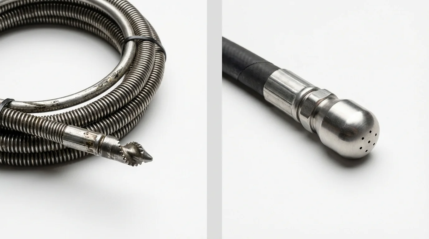 Drain snake cable and hydro jetting nozzle used for drain cleaning in Carolina Beach, NC
