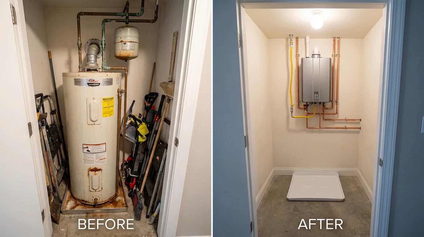 Tank water heater versus wall-mounted tankless unit comparison for Carolina Beach, NC homeowners